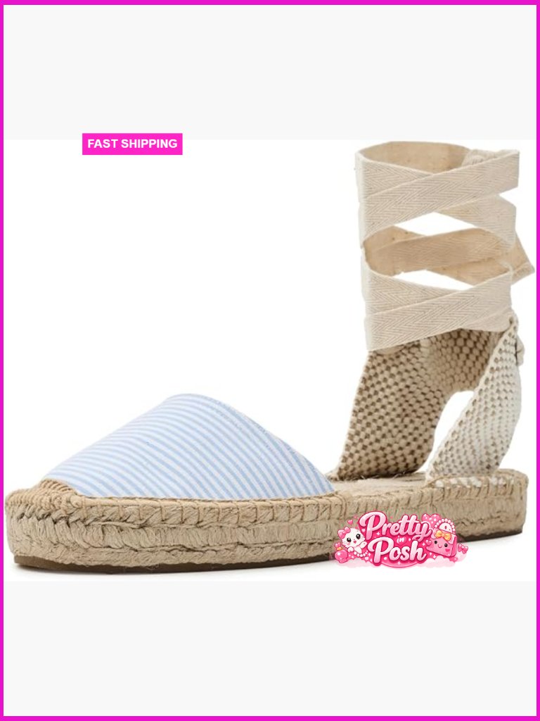 Women's Seersucker Lace-Up Espadrille Flat Sandals